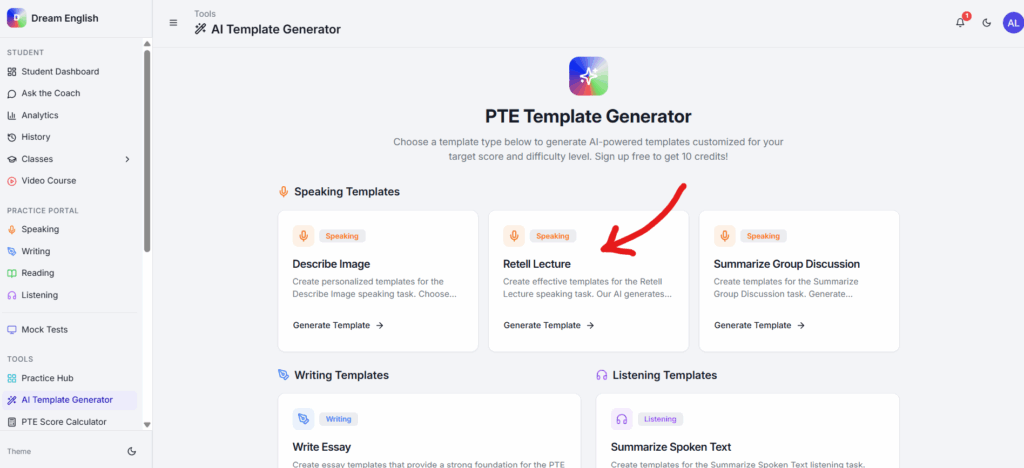 Pte retell lecture template 2026